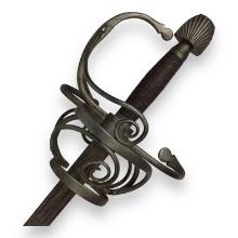 Beautiful French Swept-Hilt Rapier Sword 17C style with Edged & Etched Blade