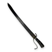 Massive 18th Century French Cuttoe Hunting Sword - Blued & Gilt Blade, Unusual Iron Hilt