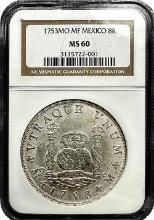 1753 Mexican 8 Reales Silver Coin â€“ Pillar Dollar Type, NGC MS-60