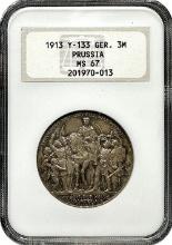 1913 Prussia (Germany) 3 Mark Silver Coin â€“ NGC Graded MS-67