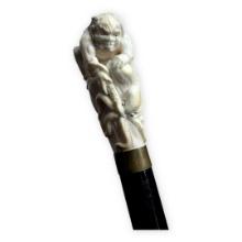 Japanese Ivory Cane Handle - Warrior Fighting Squid