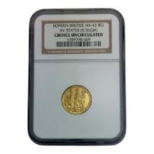 Gold Coin of Brutus (44–42 B.C.) – Roman Republic Era, NGC Certified Choice Uncirculated