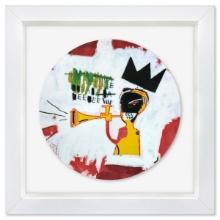 Jean-Michel Basquiat (1960-1988), "Trumpet 1984" Framed Limoges Porcelain Plate.
