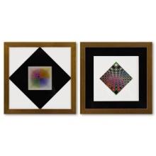 Victor Vasarely (1908-1997), "Ond - Kett et Vega - Pal de la sÃ©rie Vega (Diptych)" Framed 1971 H...