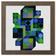 Victor Vasarely (1908-1997), "Tridim - B de la sÃ©rie Hommage A L'Hexagone" Framed 1971 Heliograv...