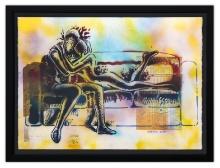 Mark Kostabi- Original Mixed Media on Paper "Ordering In"