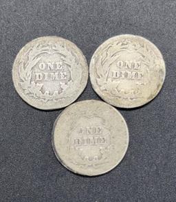 1899, 1900 & 1912 Barber Dimes
