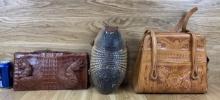 Taxidermy Purses Caiman / Alligator, Armadillo, Leather Oddity - Lot of 3 Purse