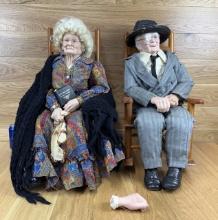 Grandma & Grandpa Dolls on Rocking Chairs - Grandma Haunted