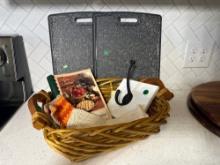 Misc. Kitchen-cutting Boards, Basket, Towels, Cookbook