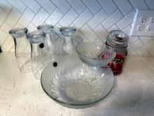 4 Glasses, Candle, Bowl Set
