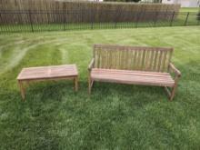 Outdoor Wood Bench & Coffee Table