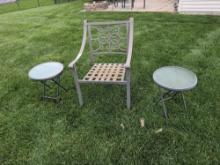 Metal Outdoor Armed Chair With 2 Side Tables