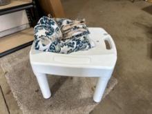 Shower Stool, Shower Curtain & Hooks
