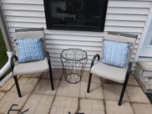 2 Outdoor Chairs With Cushion & Decorative Pillow & 1 Side Table