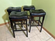Bar Stools - Set Of 4, Black Faux Leather, Padded Seat