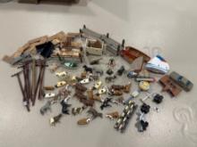 Ho Scale Accessory Lot Farm Animals, Fencing, Boats & Detail Parts