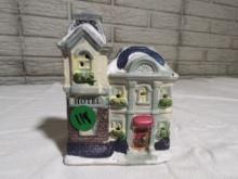 Cobblestone Corners Ceramic Hotel Lighted Holiday Village Building