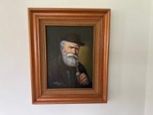 Signed David Pelbam Oil Painting Portrait Of Bearded Sailor With Pipe