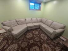 Large Leather Sectional Sofa Light Beige With Rolled Arms