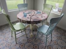 Painted Antique Clawfoot Round Table & 4 Chairs