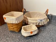 Set of 3 Longaberger Lined Baskets with Lace Trim