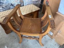 Antique U Shaped Oak Bench/ Carved Hall Chair