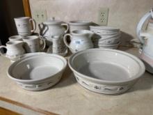 Longaberger Pottery Dishware Set  Blue Band Pattern