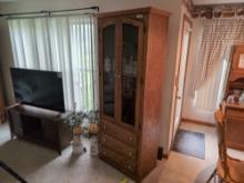 Tall Oak 3-Drawer Display Cabinet