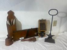 Vintage Farmhouse Lot  Vintage Coffee Grinder, Wood Candle Holder & and Other Primitive pieces