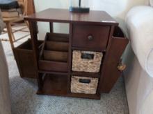Wooden Swivel End Table with Storage Bins and Slots