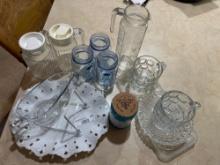 Glass Serving Pitchers, Mugs & Tray