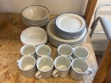Blue Rimmed Stoneware Dish Set