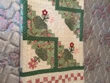 Handmade Floral Basket Log Cabin Quilt