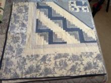 Blue & Cream Country Scene Log Cabin Quilt