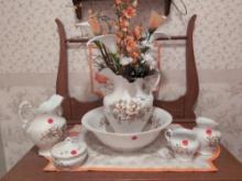 Vesta Wash Basin & Pitcher Set with Floral Motif