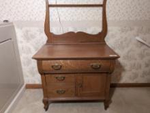 Antique Oak Washstand with Towel Bar