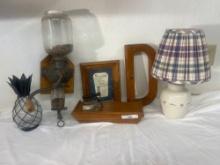 Antique Arcade Crystal Wall Coffee Grinder & Longaberger Lamp with Shade and more