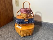Stack of Three Longaberger Baskets w/ Liners