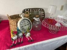 Home Decor Mixed Lot Tobacco Basket, Gnomes, Clock, Lamps & More