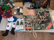 Christmas Decor Lot Light Sculptures & Plush Snowman
