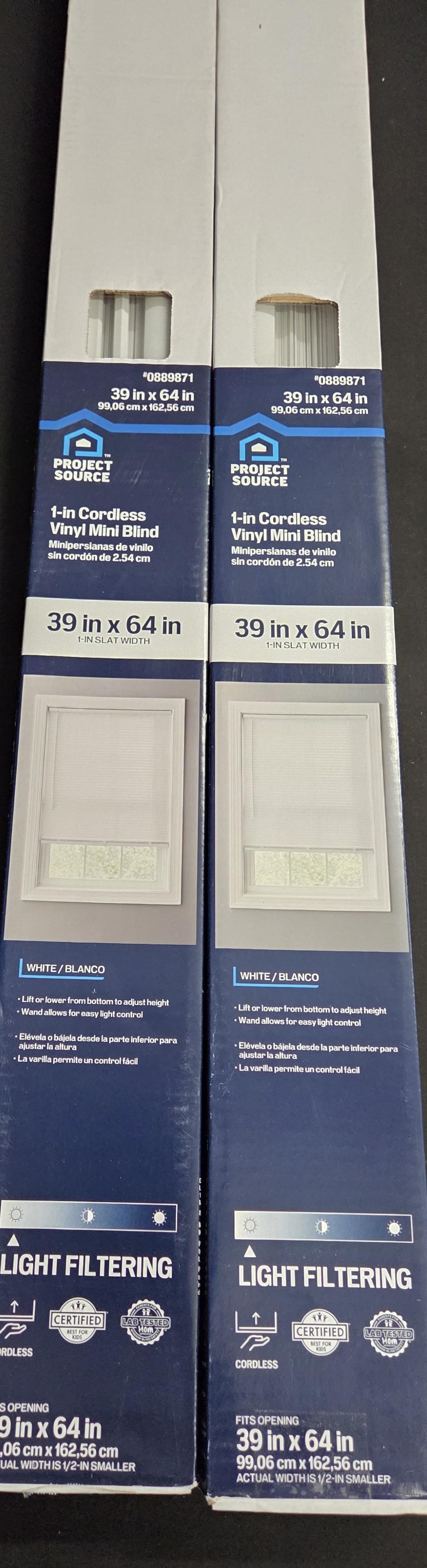 Lot of 2 Project Source 1 Inch Cordless Vinyl Mini Blinds 39x64