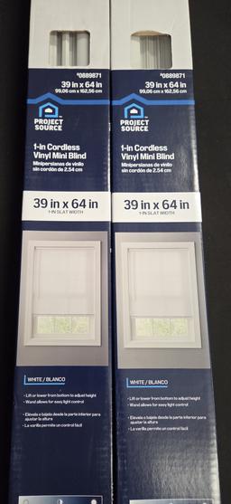 Lot of 2 Project Source 1 Inch Cordless Vinyl Mini Blinds 39x64