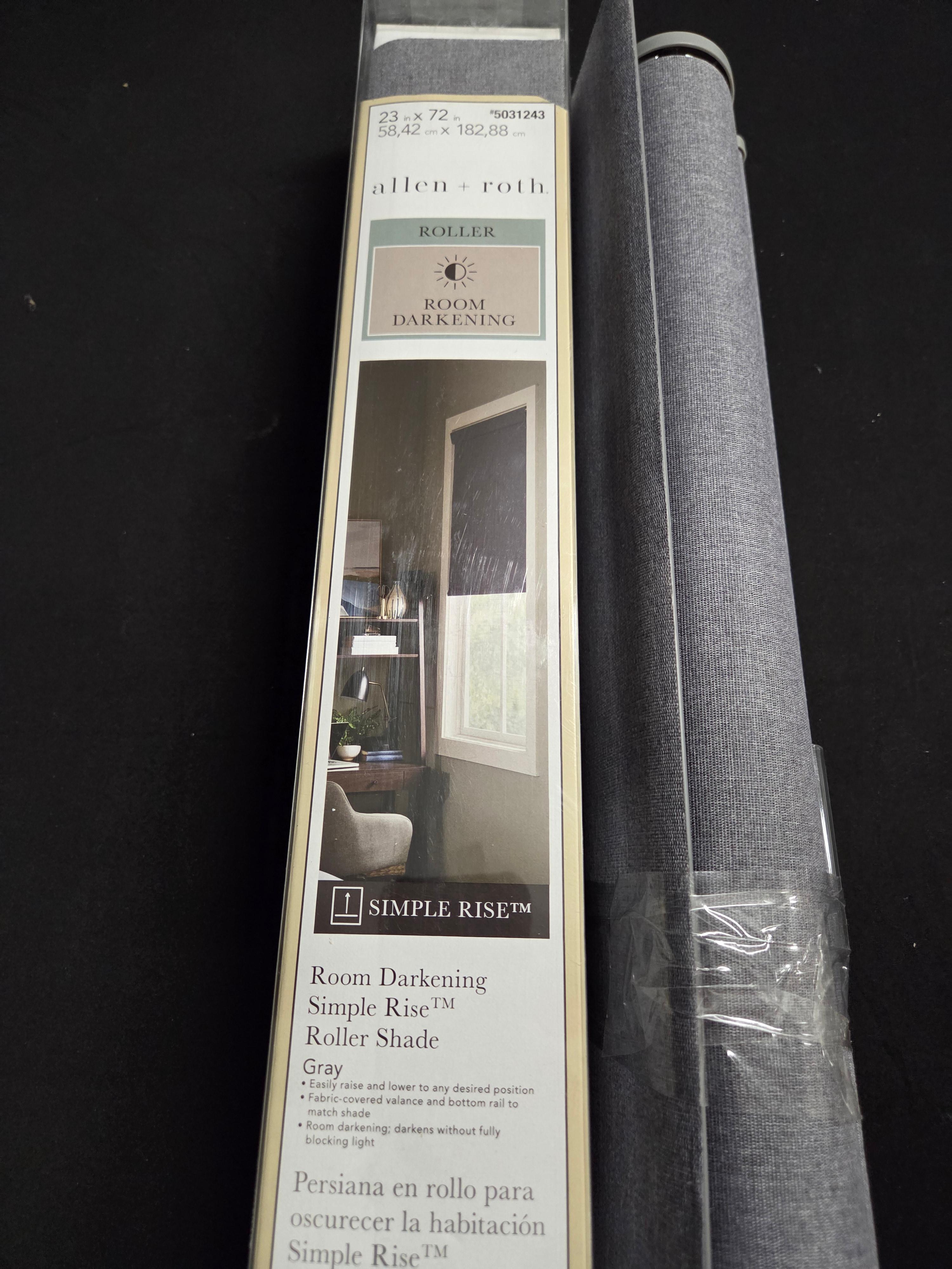 Allen + Roth 23-Inches x 72-Inches Gray Room Darkening Cordless Roller shade New