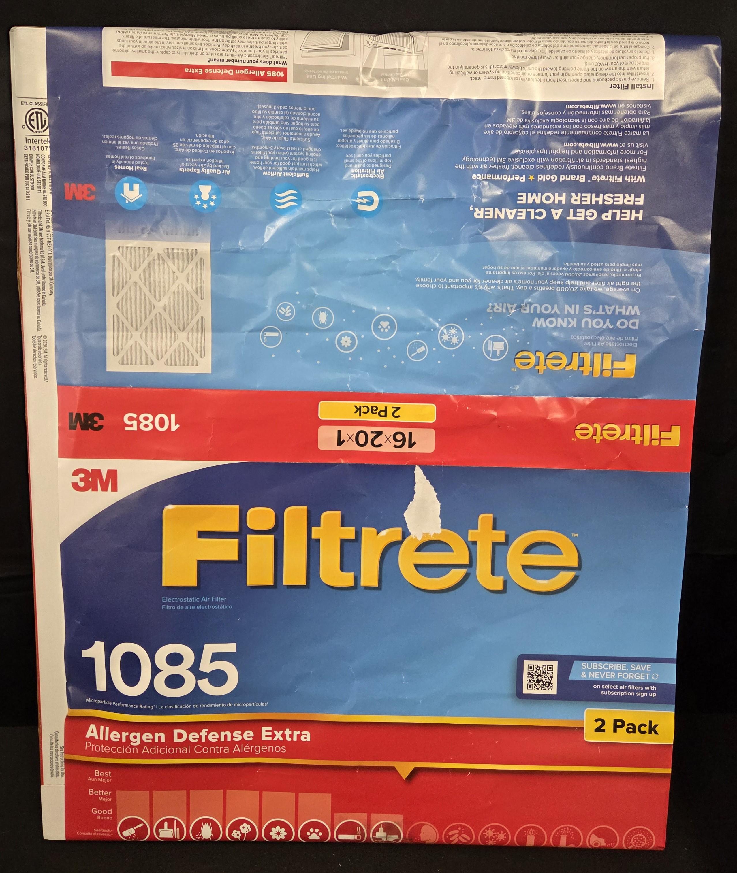 2 Pack 16x20x1 Filtrete Air Filters AC HVAC