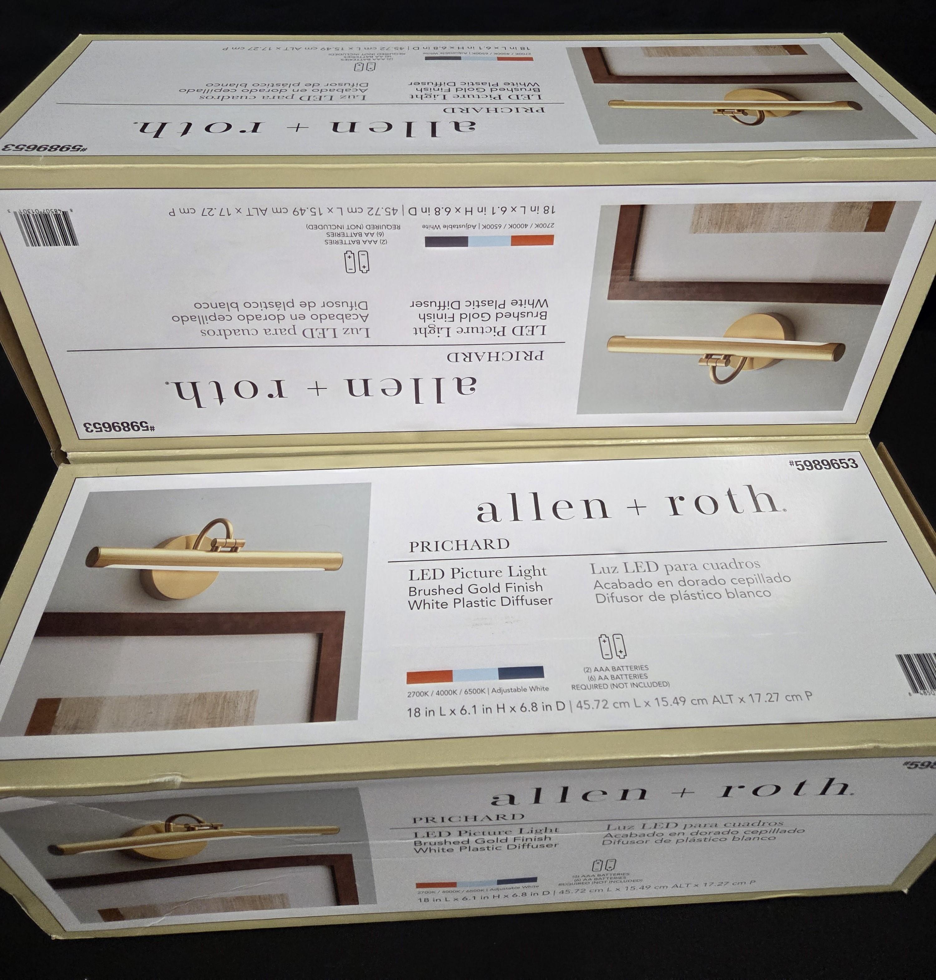 Lot fo 3 Allen + Roth Prichard Brushed Gold LED Battery Picture Light Brand New