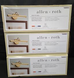 Lot fo 3 Allen + Roth Prichard Brushed Gold LED Battery Picture Light Brand New