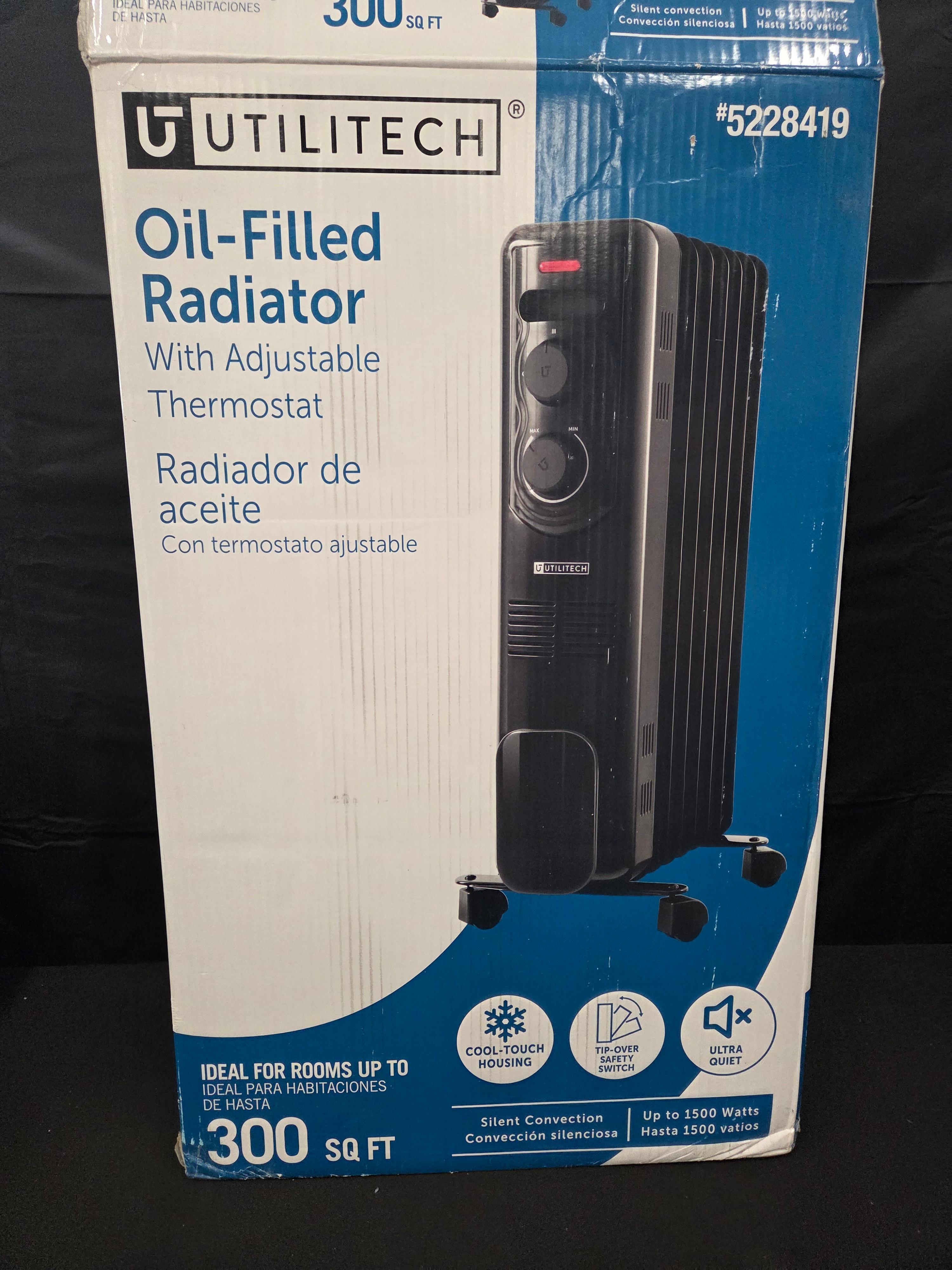 Utilitech Up to 1500-Watt Oil-filled Radiant Utility Indoor Electric Space Heater with Thermostat