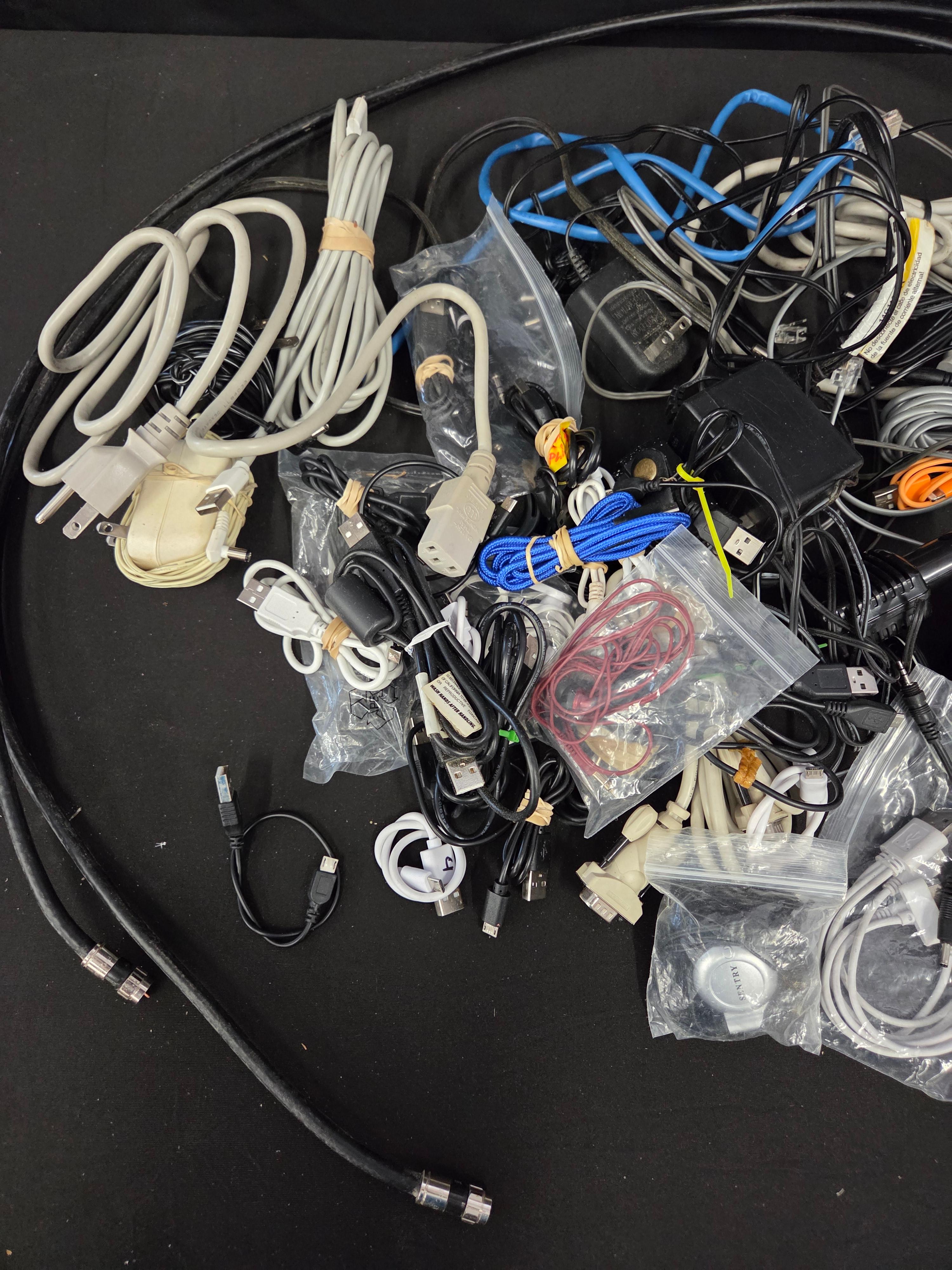 Huge Lot of Power Cables, Cord, Ethernet, USB, Coax