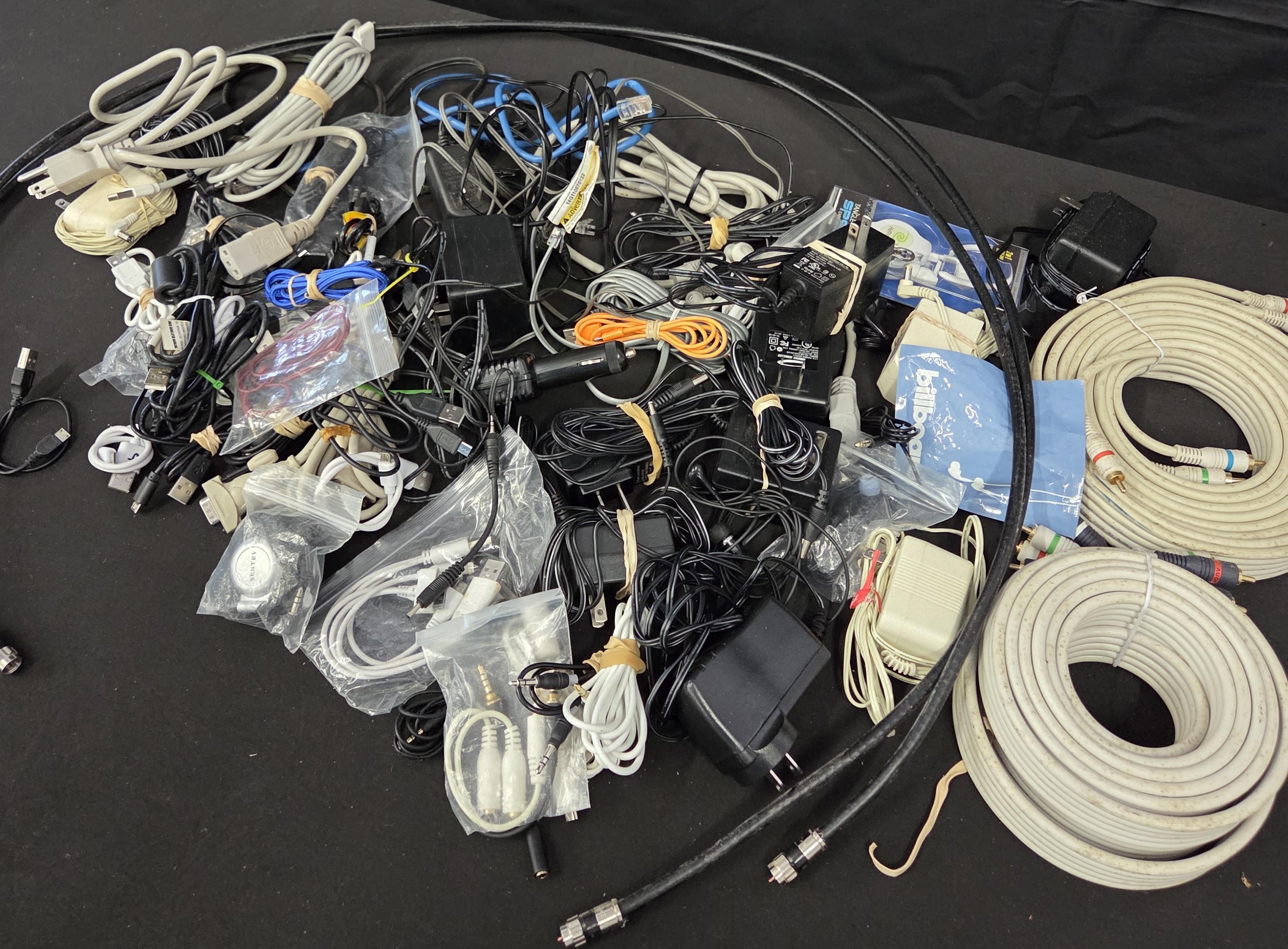 Huge Lot of Power Cables, Cord, Ethernet, USB, Coax